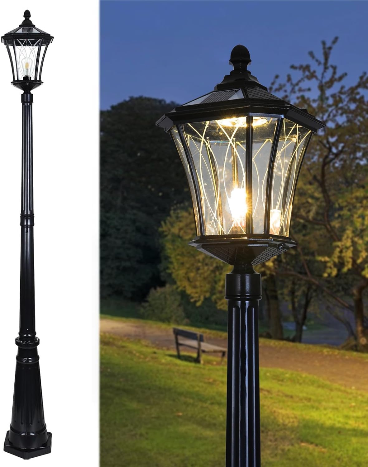 Solar Post Pole Light with Remote LED and Hard Wired Powered Dual Use Outdoor Lamp Waterproof Landscape Pathway High Pole Light Pillar Lighting for Outside House Garden Patio Lawn,85In Black