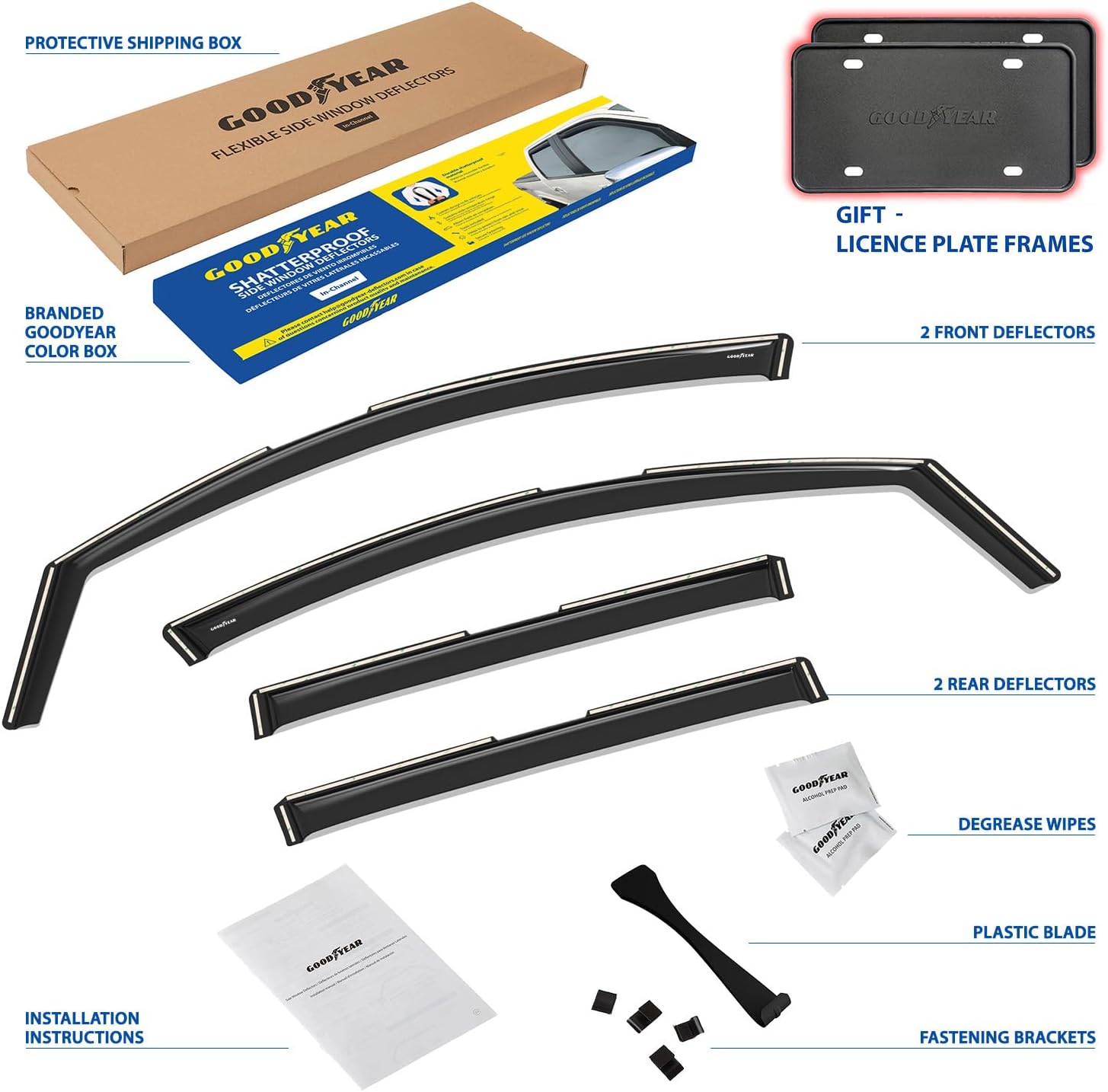 Goodyear Shatterproof in-Channel Window Deflectors for GMC Acadia 2017-2023, Rain Guards, Window Visors for Cars, Vent Deflector, Car Accessories, 4 pcs - GY007970