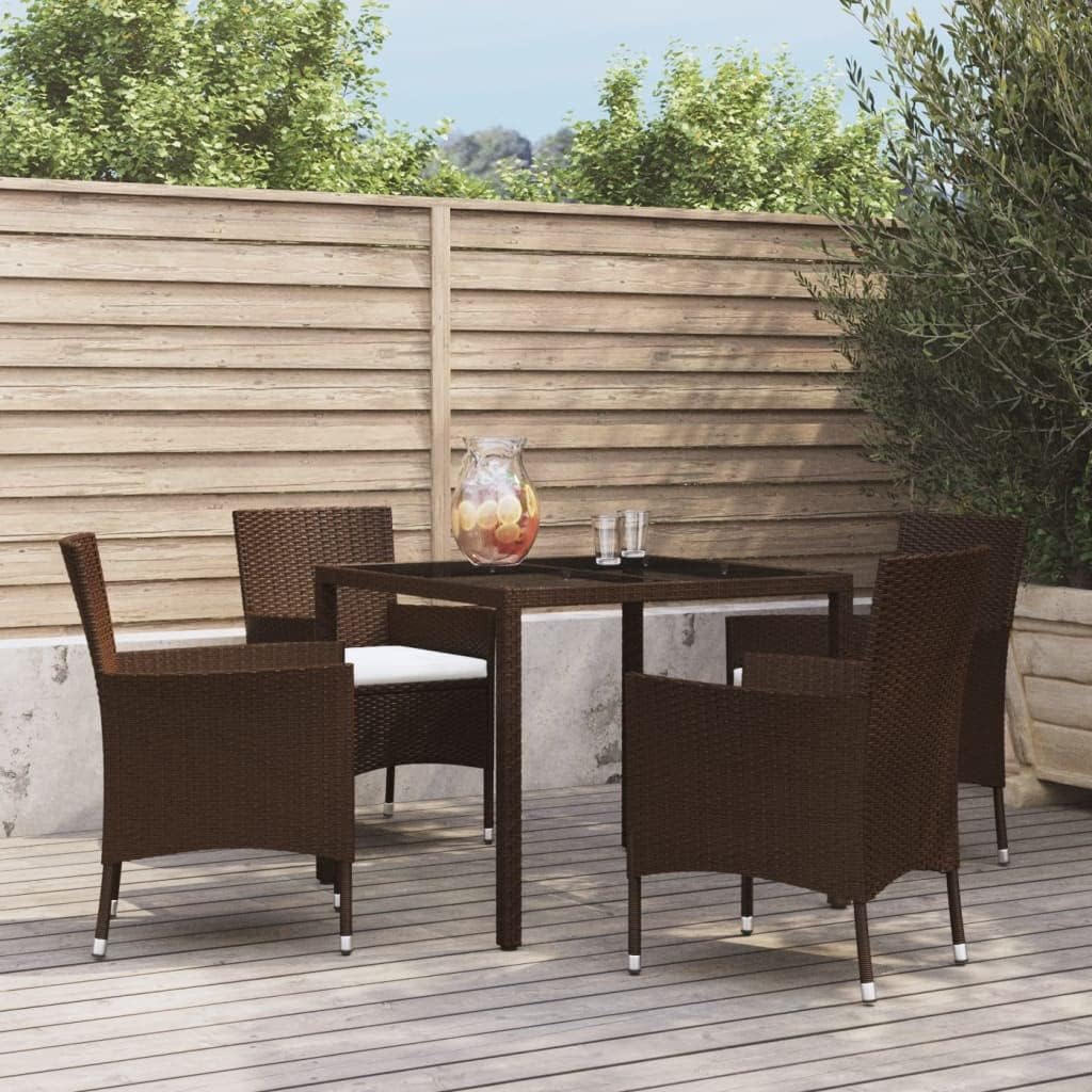 Patio Set 5 Piece Patio Dining Set with Cushions Brown Poly Rattan