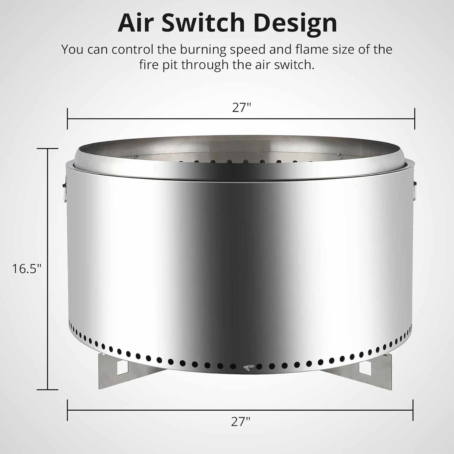 27 Inch Stainless Steel Smokeless Outdoor Fire Pit, Burning Wood, Particles,Coal, Removable Stand and Ash Pan, Perfect for Bonfire, Camping, Picnic, Family Gatherings for Garden