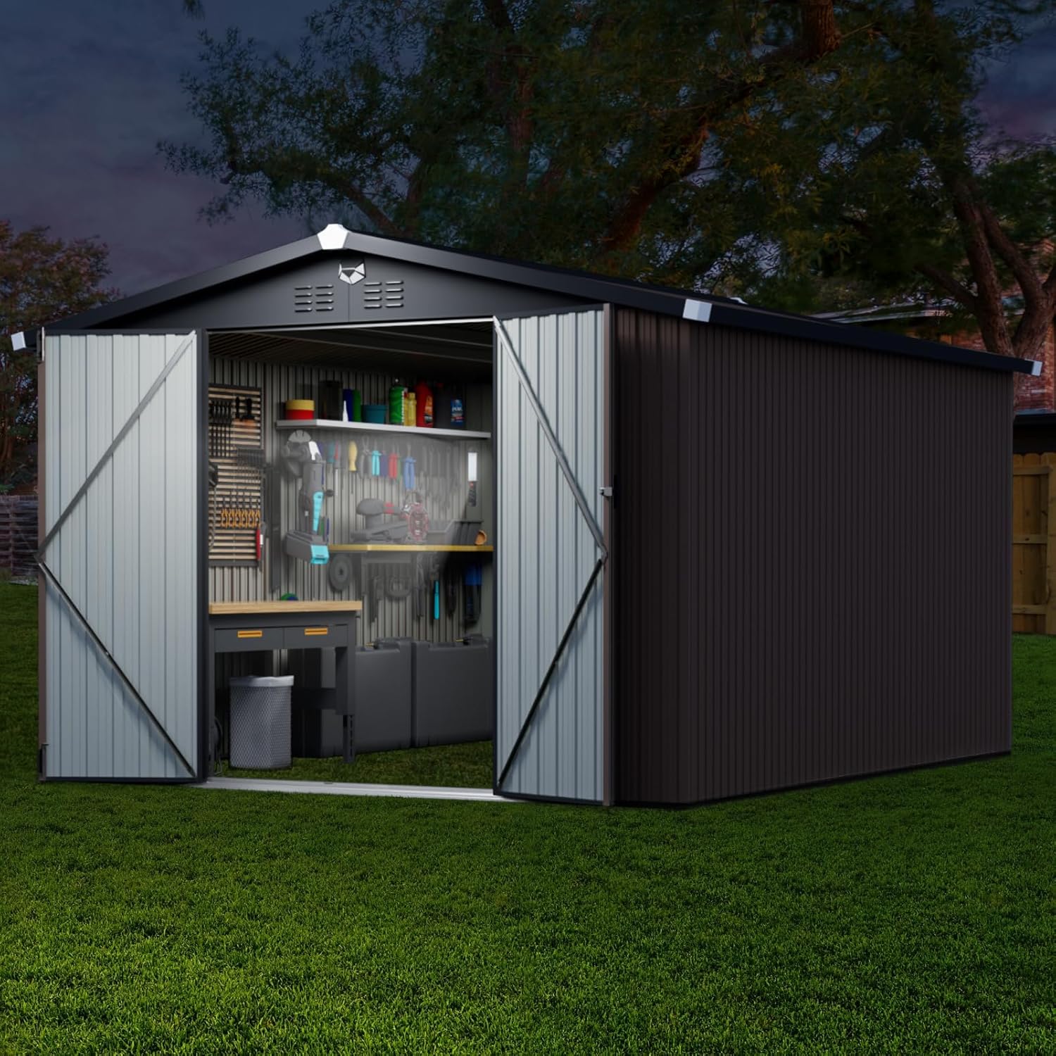 10x12 FT Metal Storage Shed, Outdoor Tool Sheds with Lockable Door, Large Heavy Duty Tool Sheds, Outside Waterproof Storage Building