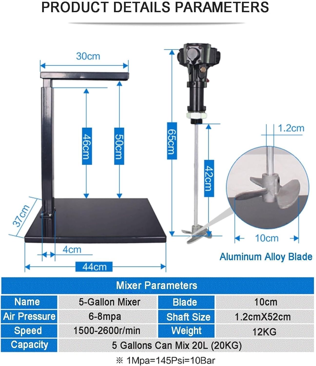 5 Gallon Pneumatic Agitator, Paint Mixer with Stand, 2600r/min Paint Stirring Machine for Mixing Plaster Paint Mortar Glue (Blck)
