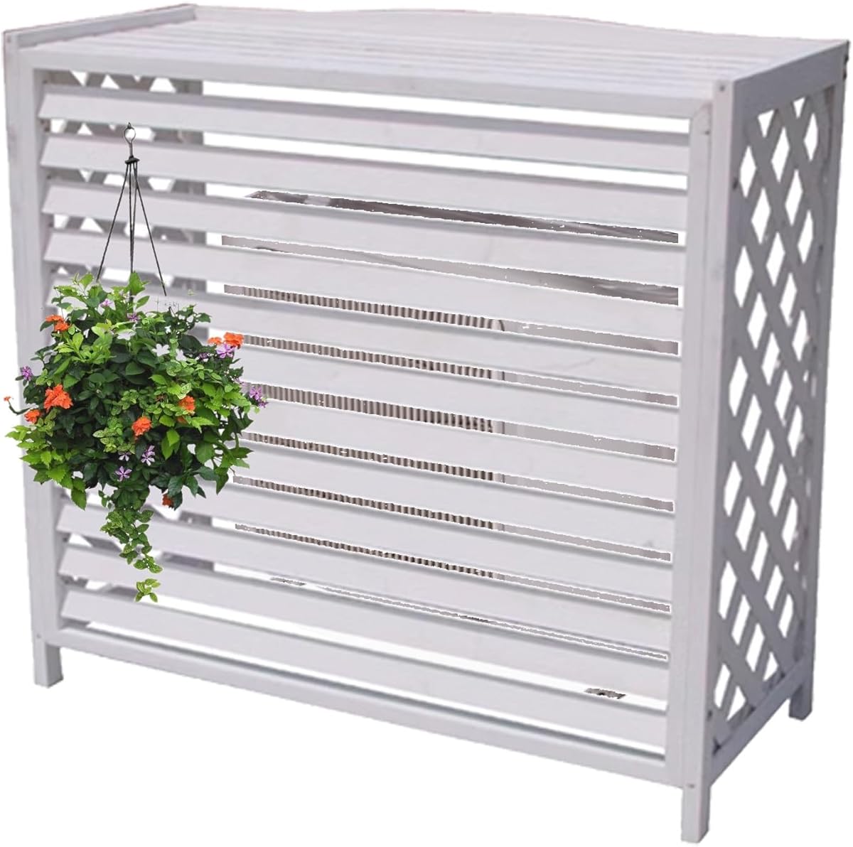 Air Conditioner Cover for Outside Units Stable Free Standing AC Fence Screen Wooden Storage Shelf for Outdoor Condenser Flower Shelf Decorative Easy to Install(Cream,L115cm*W54cm*H