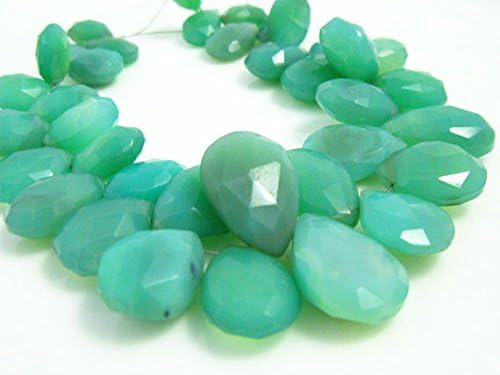 13 inch natural beads strand of 10x7-17x12mm faceted pear chrysoprase chalcedony gemstone briolletes beads for DIY jewelry - necklace, bracelet, earring, ring.
