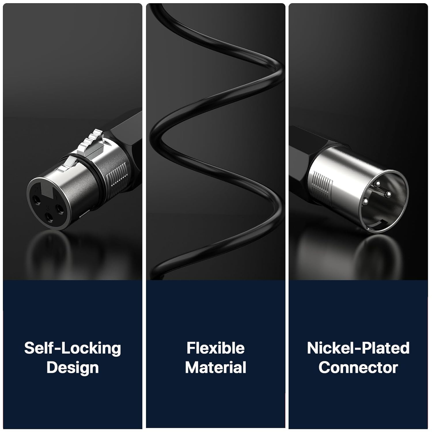 EBXYA XLR Cable 25ft 10 Packs - Balanced Microphone Cable with 3-Pin XLR Male to Female Mic Speaker Cable, Black