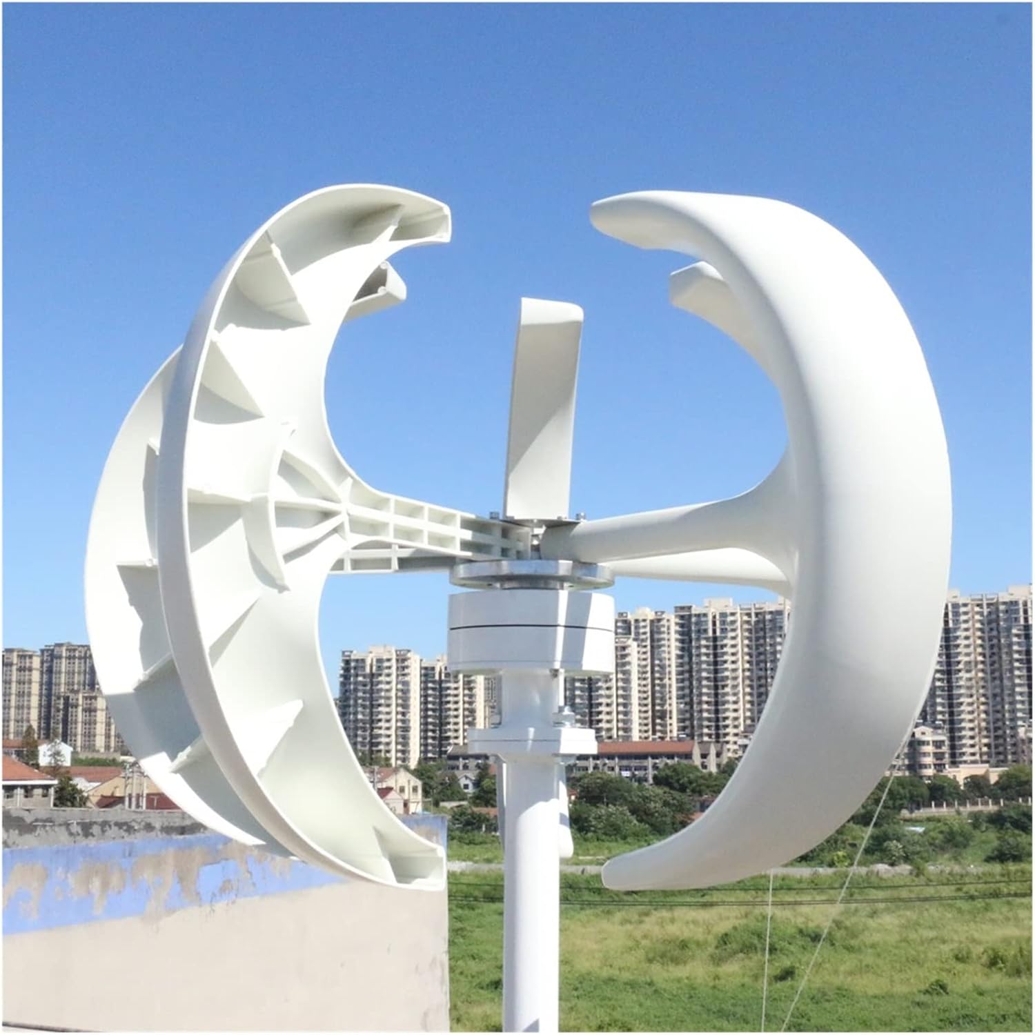 Wind Turbine, Home 3000W Vertical Axis Wind Turbine Generator 3KW 12V 24V 48V with MPPT Controller Small Low Noise Windmill for Streetlights(White with Control,24V)