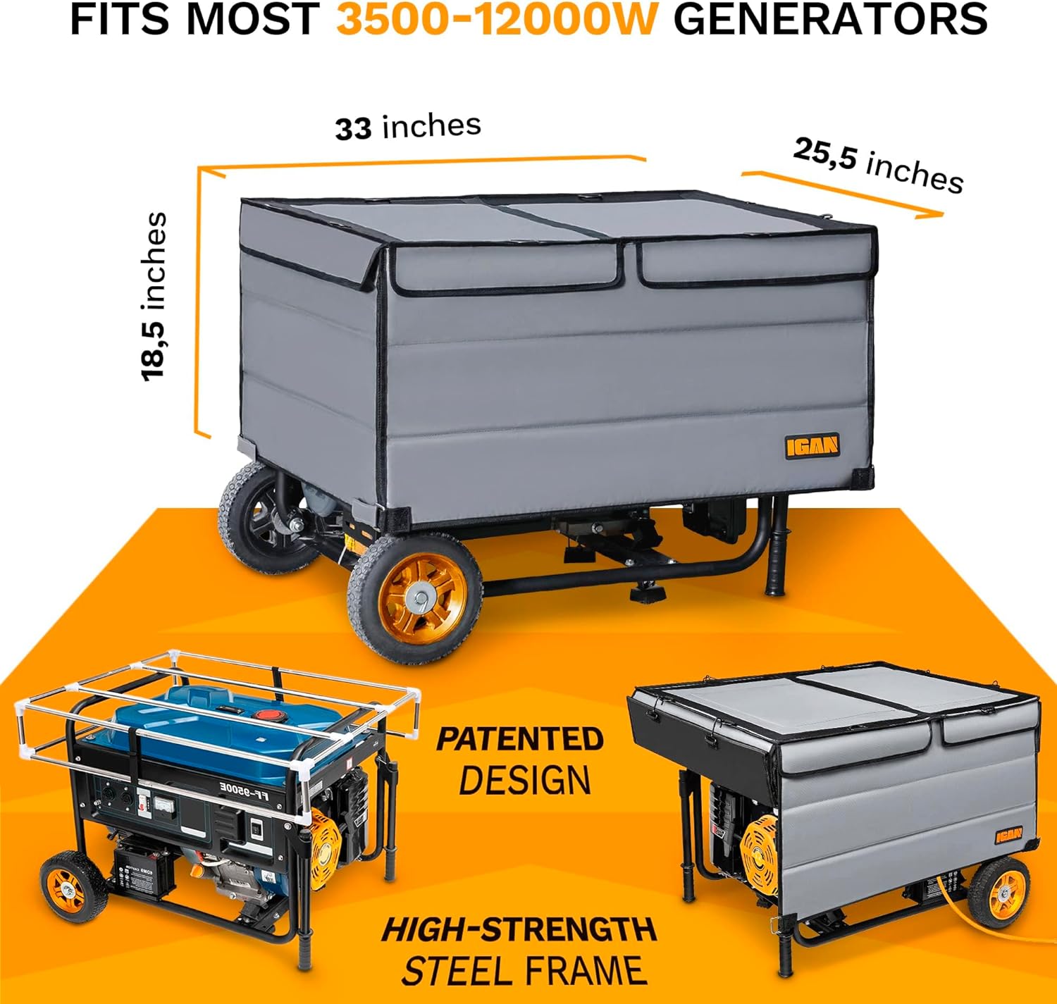 IGAN Generator Covers While Running for most 3500w-12000w Generators - Ultra Heavy Duty Generator Covers for Outside - Portable Waterproof Generator Cover, Generator Enclosure Outdoor Gray