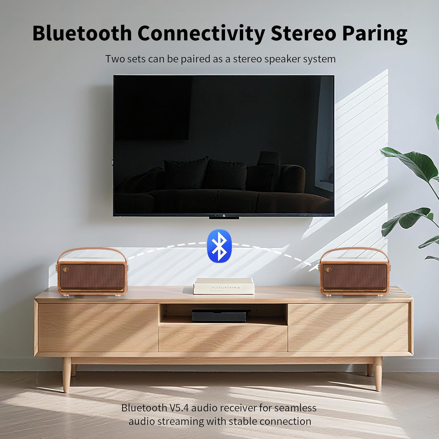 Edifier Retro Wood Bluetooth Speaker, Wireless Portable Speakers with 40W Hi-Res Audio, Stereo Pairing ConneX App, USB and TF Card Brown