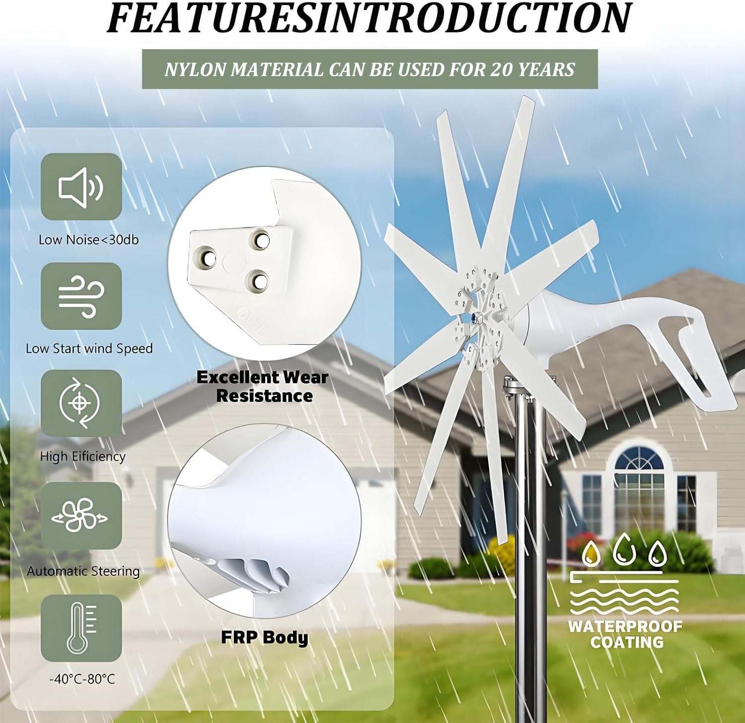 20000W Wind Turbine Generator Kit,8-Blade Windmill kit with Charge Controller,2M/S Start Wind Speed,8 Blade Outdoor Windmill Power Generator Kit,for Marine, RV, Home 12V-White