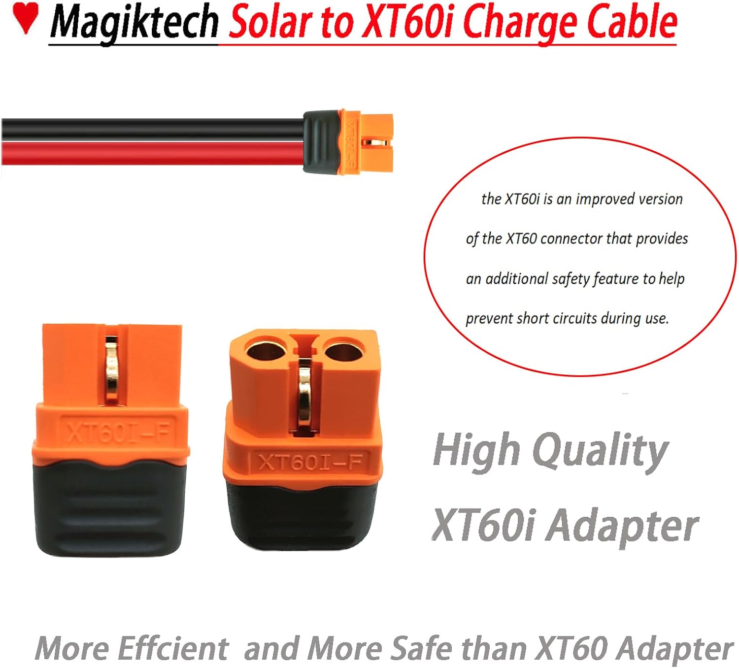 Solar Panel Kits Charge Cable with XT60i Connectors,Solar Connectors to XT60i Adapter for Portable Power Stations & Solar Generators (12AWG 50FT)