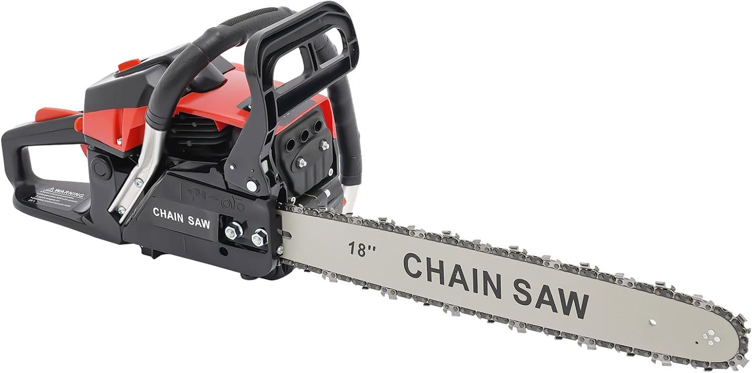 58CC Gas Chainsaw 18 Inch, 2-Stroke Handheld Cordless Gasoline Chainsaws with Air Cooling, Cutting Wood Gas Sawing, Gas Power Chain Saw for Tree Trimming Wood Cutting & Christmas Gifts for Dad