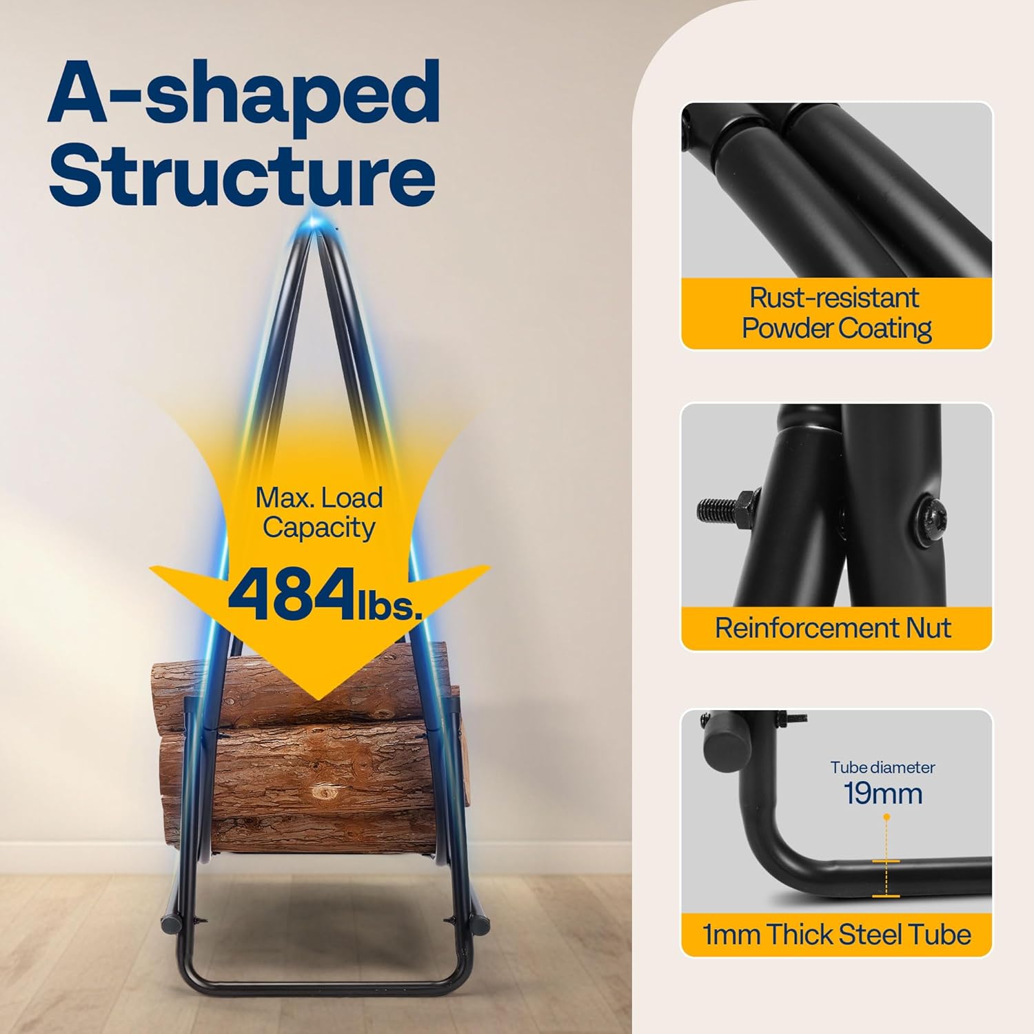 VIVOHOME 32 Inches Firewood Log Rack Hoop with Cover, Heavy Duty Solid Steel Fire Wood Storage Rack and Cover Set with Zipper, Round Log Holder Ring for Indoor Outdoor Patio Deck Porch