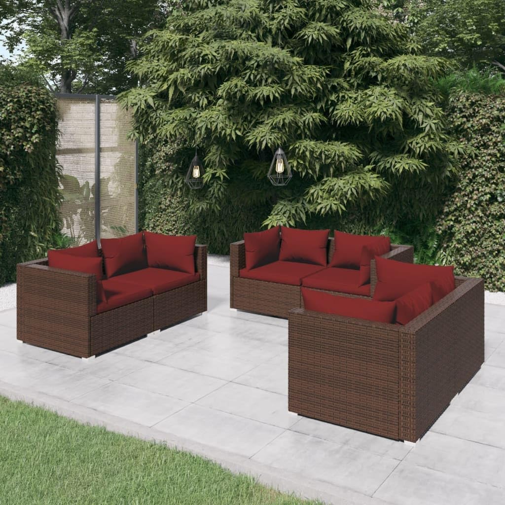 6 Piece Patio Lounge Set with Cushions Poly Rattan Brown,Elegant Patio Lounge Set: Durable, Comfortable, and Modular for Your Outdoor, Patio Furniture, Outdoor Furniture Sets