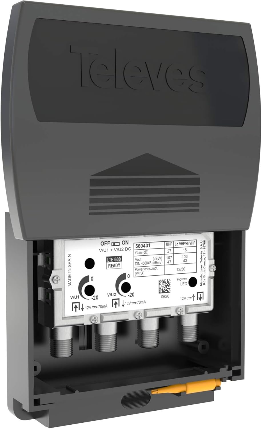 Televes 2-Input TForce Mast Amplifier with BOSS-Tech and “F” Power Supply Unit