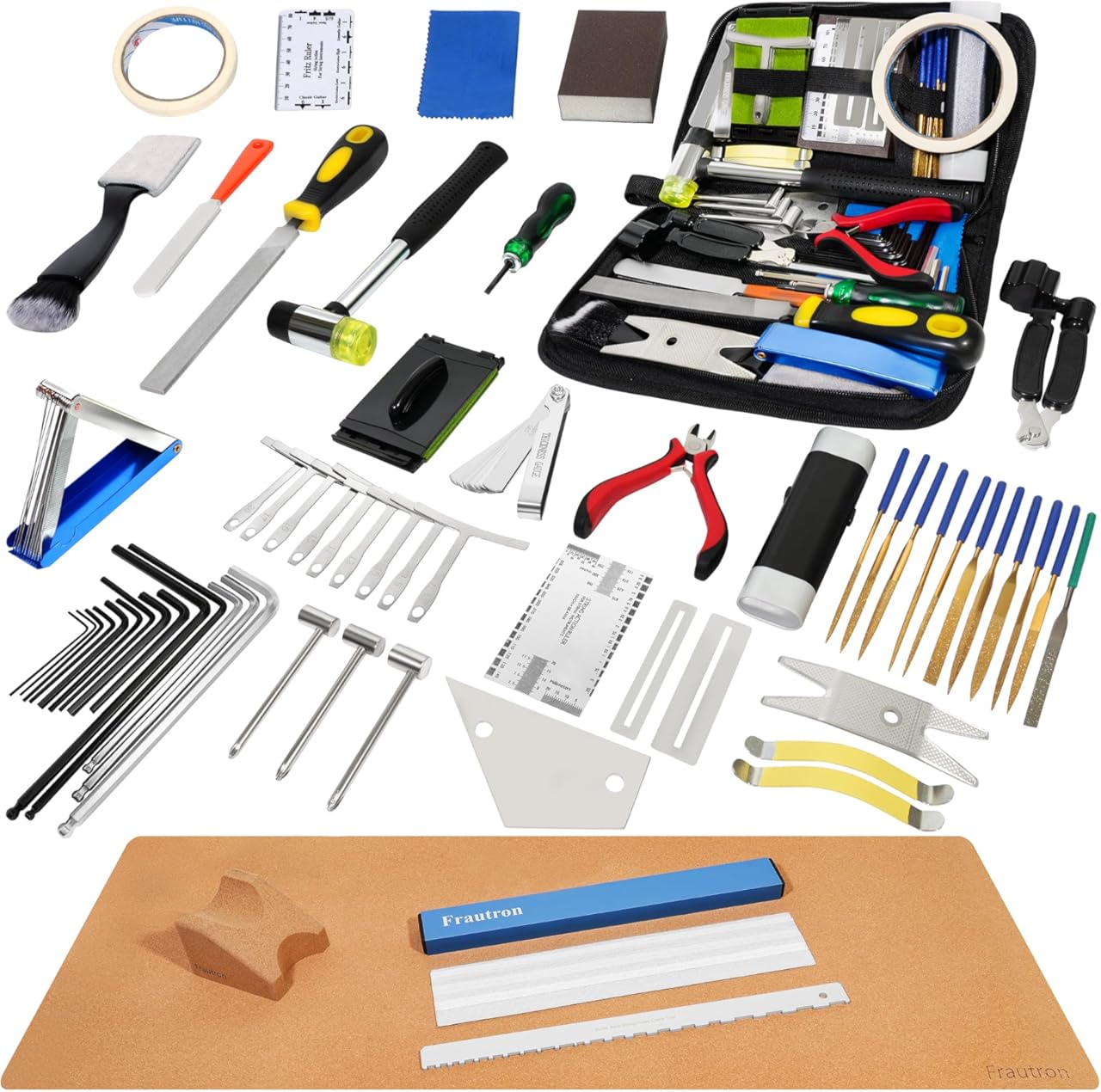 Guitar Repairing Maintenance Tool Kit, Complete Pro Guitar Setup Kit Luthier Repair Tools with Guitar Work Mat and Neck Rest Support Cradle for Guitar Workstation Musician Enthusiast Guitarist