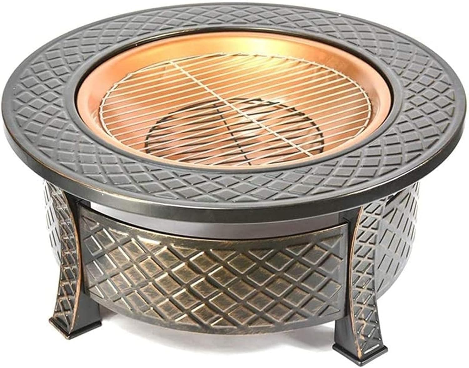 Fire Pit,Outdoor Oil Rubbed Fire Pit with BBQ Grill, Metal Poker Iron Mesh Ember and Spark Guard Screen Table Heating Charcoal Brazier Charcoal Stove