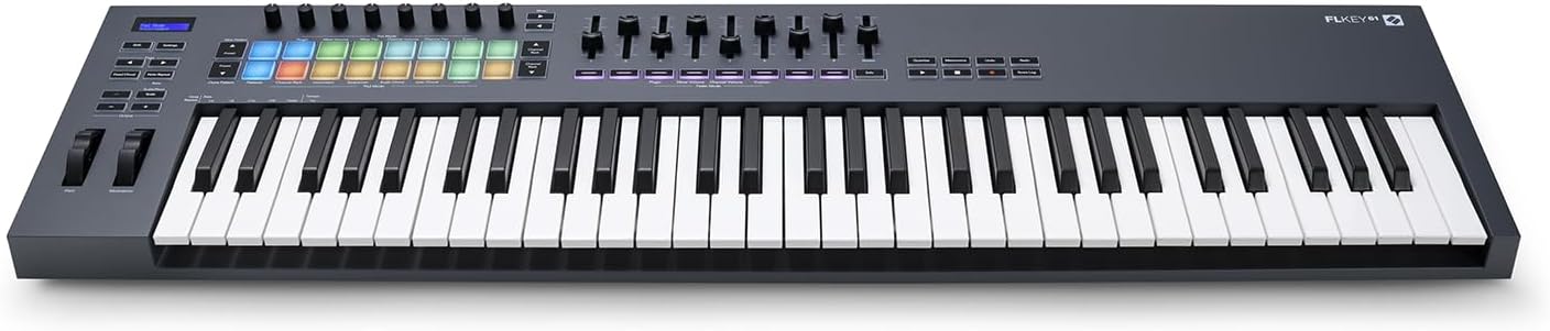 Novation FLkey 61 MIDI Keyboard with FL Studio Integration + RockJam Adjustable Keyboard Stand with Locking Straps