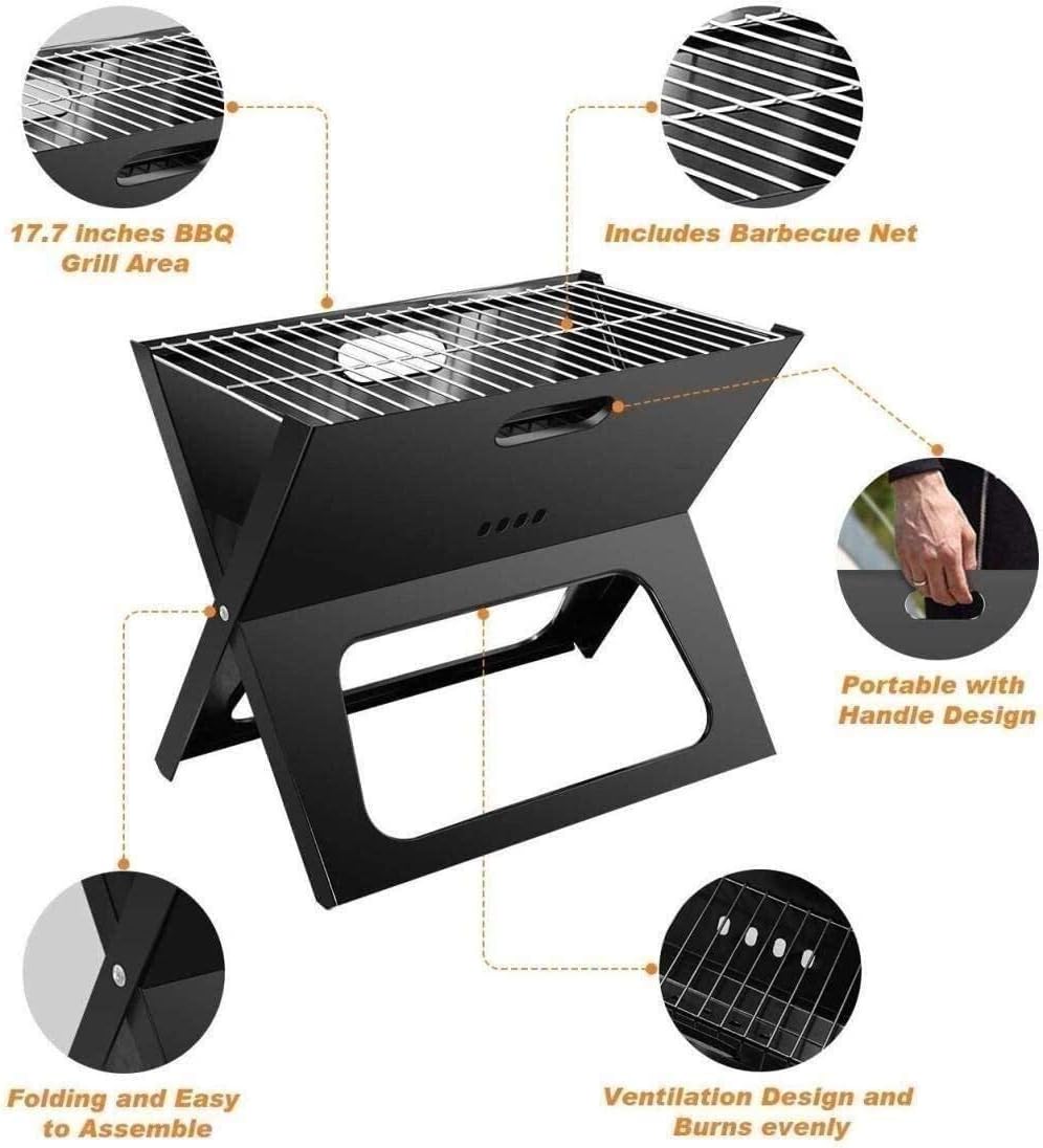 Fire Pits Outdoor Wood Burning Fire Pits Portable Charcoal Grill for Camping Cooking Stainless Steel Mini Folding Barbecue, Stove for Travel, Picnic, RV with Cover BBQ Cooking for Outside Camping
