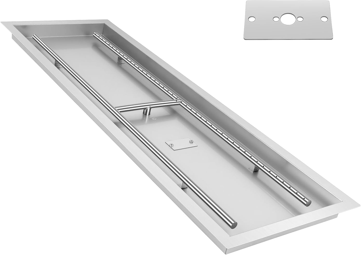 FAHKNS 48 x 14 inch H-Shaped Drop-in Fire Pit Pan, Stainless Steel 304 Fire Pit Burner, Propane Gas Fire Pan for Indoor Outdoor Use, 185,000 BTU Max