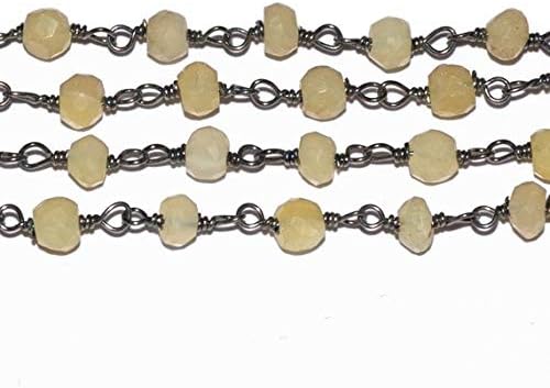 JEWELZ yellow opal stone wire wrapped on black oxidised plated chain - rosary style beaded chain 3-3.5mm 10 feet strand.