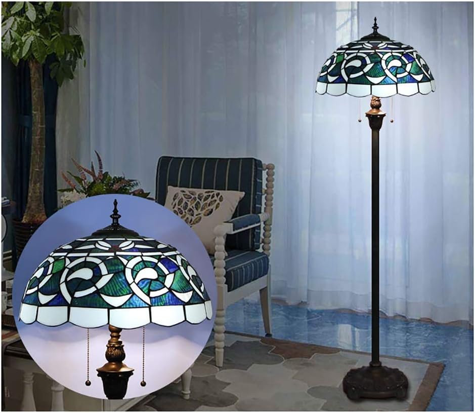 Floor Lamp Standing Lamp for Bedroom Floor Lamp Stained Glass 2 Lights Antique Base for Living Bedside Reading Bedroom Coffee Gifts (Color : A)