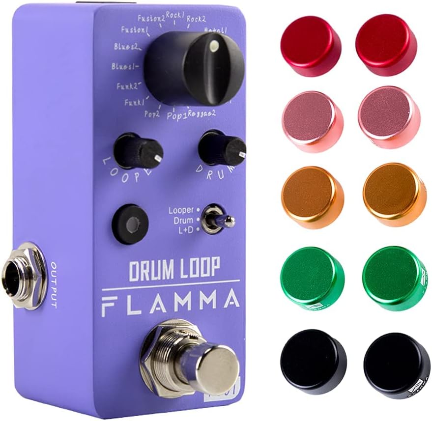 FLAMMA Mini Drum Loop Pedal with 10 Pcs Footswitch Toppers Barefoot Pedal Buttons