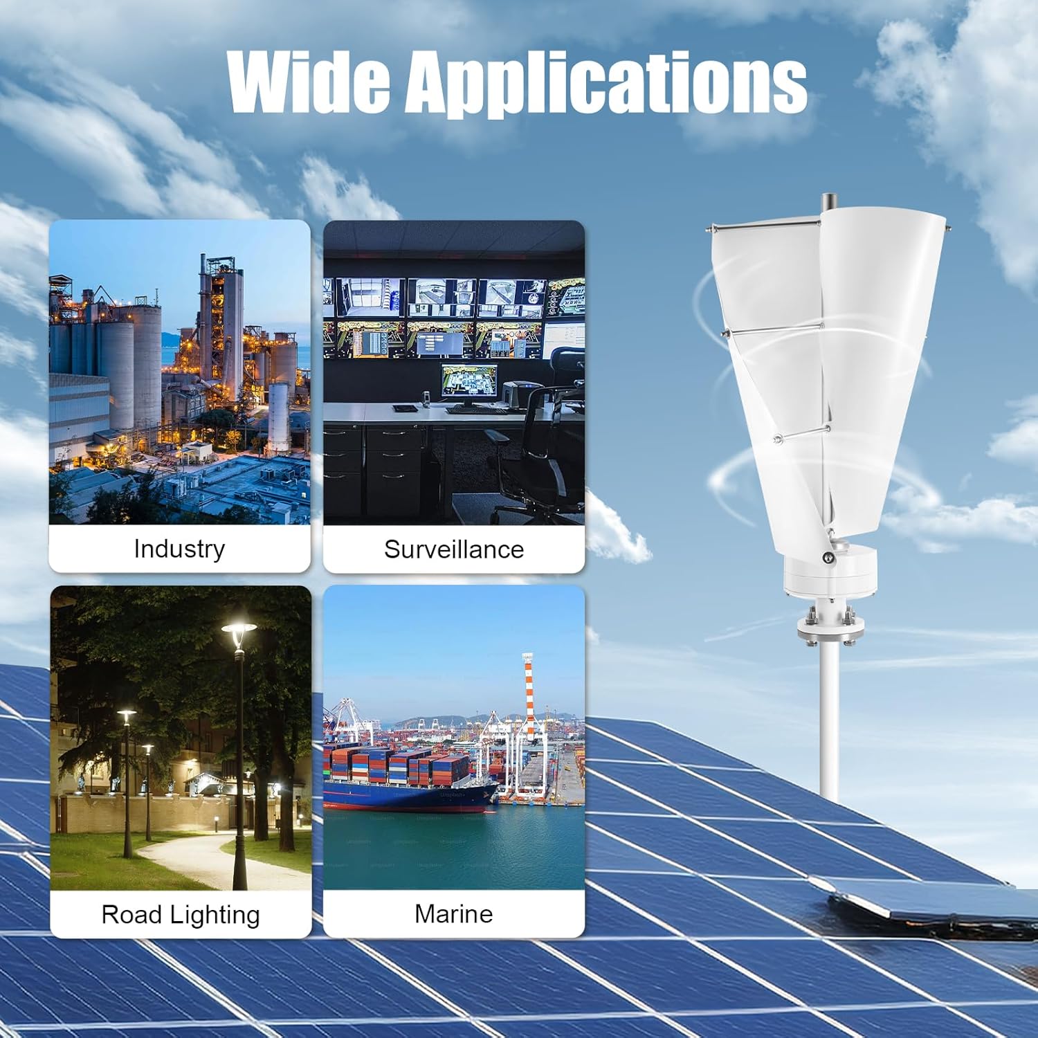 12V 100W Vertical Axis Wind Turbine, Wind Turbine with Electromagnetic Controller, for Homes, Boats and Street Lighting