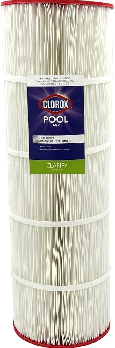 Clorox Silver Edition Advanced Pool Filter | Replacement for Jandy CL 580, Unicel C-7482, Pleatco PJAN145, Filbur FC-0820, and More | 145 sq ft Pleated Filter Media