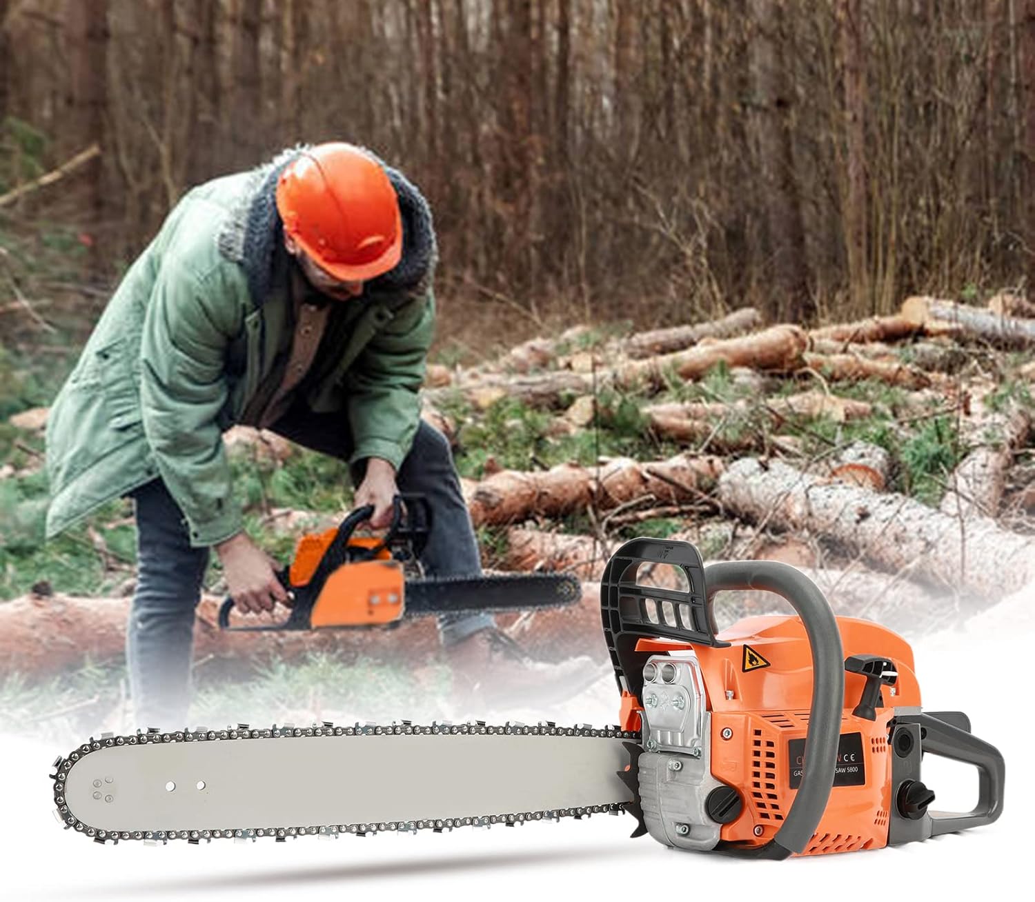 58CC High Power Gas Powered Chainsaw, 8500 RPM Chain Saw with Comfortable Handle Design, 20 Inch Cordless Chainsaw for Outdoor Tree Trimming, Garden and Farmland (Metal)