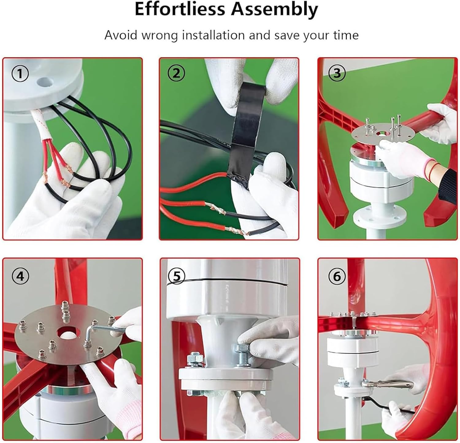 12V 24V 48V Wind Turbine Generator 12000W with Controller, 5 Blades Vertical Wind Generator Lantern Windmill Generator for Home Use,Red 12V
