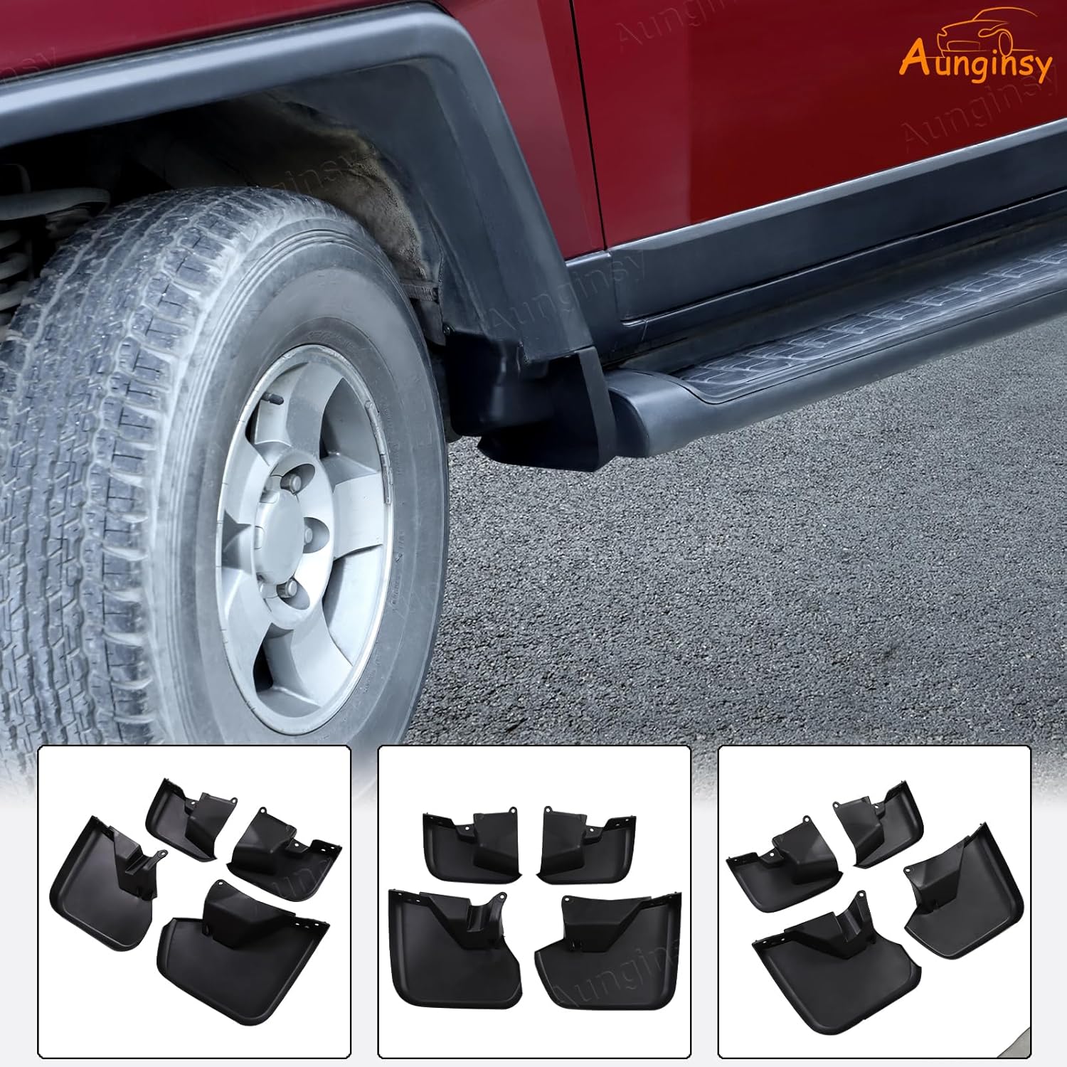 Aunginsy 4Pcs Mud Flaps Compatible with Toyota FJ Cruiser 2007-2021 Car All-Weather Fender Front and Rear Mud Splash Guards No Drilling Required Flexible PP Material Protection Exterior Accessories