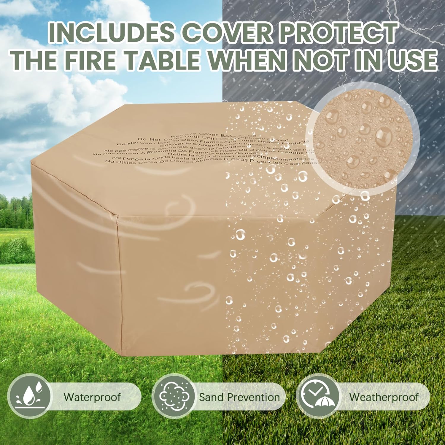 ECOTOUGE 2-Piece Propane Fire Pit, Outdoor Gas Fire Pit Table w/Tank Cover, 30''Auto-Ignition Steel Fire Table, 50,000 BTU Hexagon Concrete Fire Pit w/Weather-Resistant Pit Cover, Lava Rocks, Black