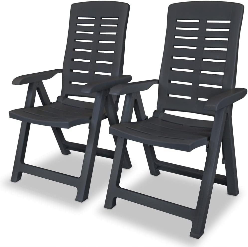 Reclining Patio Chairs 2 pcs Plastic Anthracite, 。 Outdoor Furniture, Outdoor Chairs