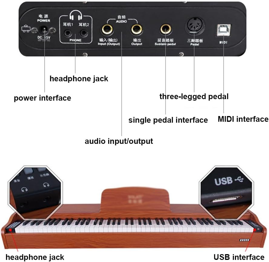 88-Key Standard Hammer Keyboard, Including Music Stand + Power Supply + Three Pedals, 128 Polyphony, 4 Headphone Modes