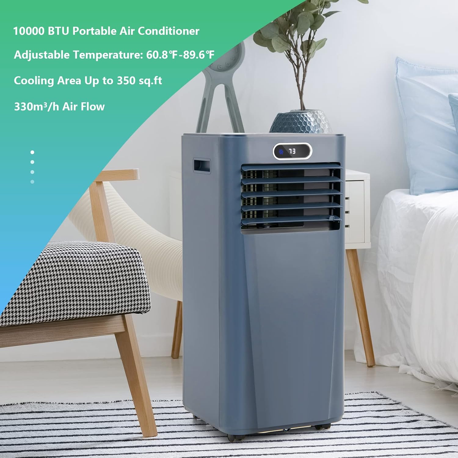 ARLIME Air Conditioner Portable, 10000 BTU Cools up to 350 sq. ft, Portable AC Unit with Fan & Dehumidifier, 2 Speed, Child Lock, 24H Timer, LED Display, Air Cooler for Living Room, Bedroom, Office