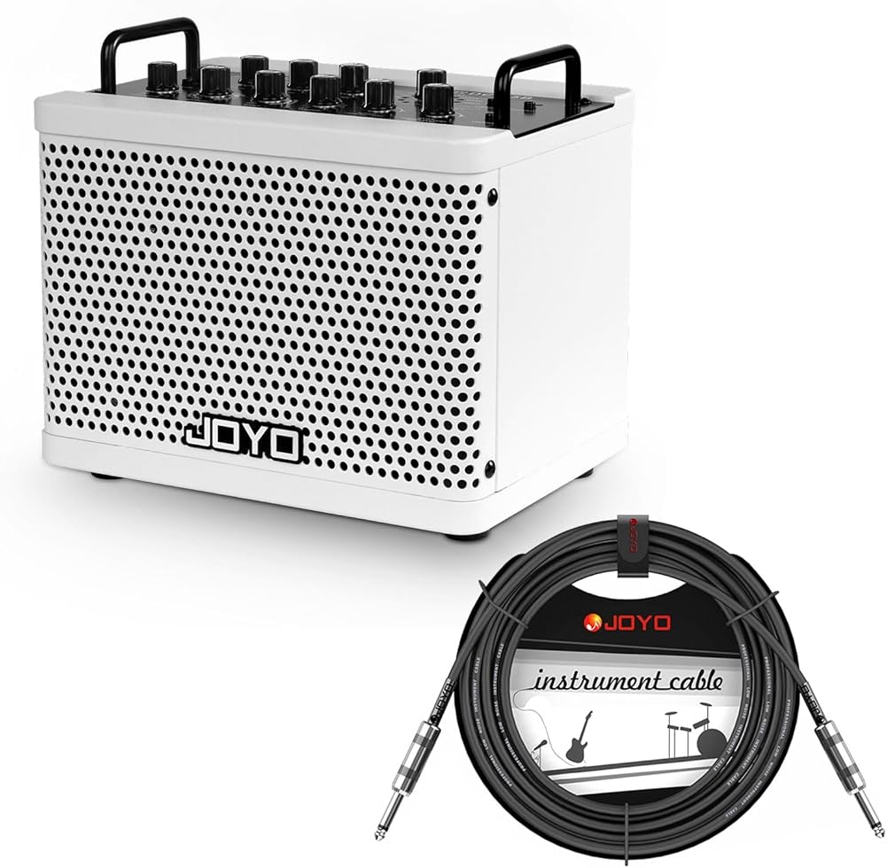 JOYO DC-15B Digital Guitar Combo Amp with Built-in Effects & Drum Machine CM-04 15ft Premium Noise-Free Cable Bundle,15W Portable Amp, 8 Amp Voicings, Bluetooth