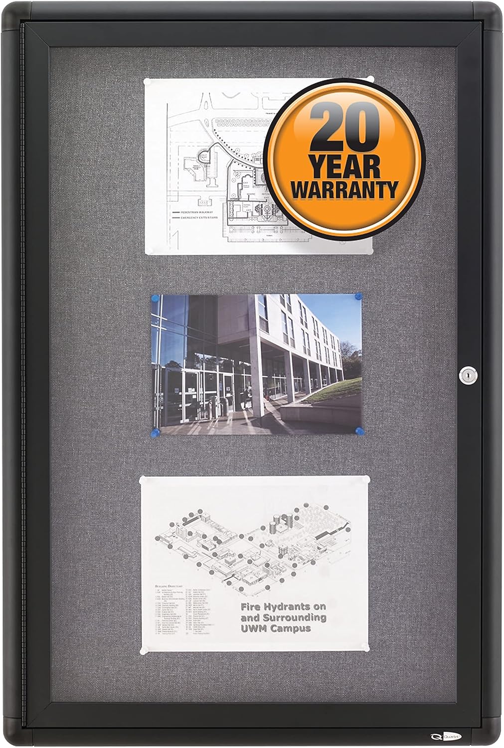 Quartet Bulletin Board, 2' x 3' Enclosed Fabric Notice Board, Lockable Swing Door, Graphite Frame (2363L)