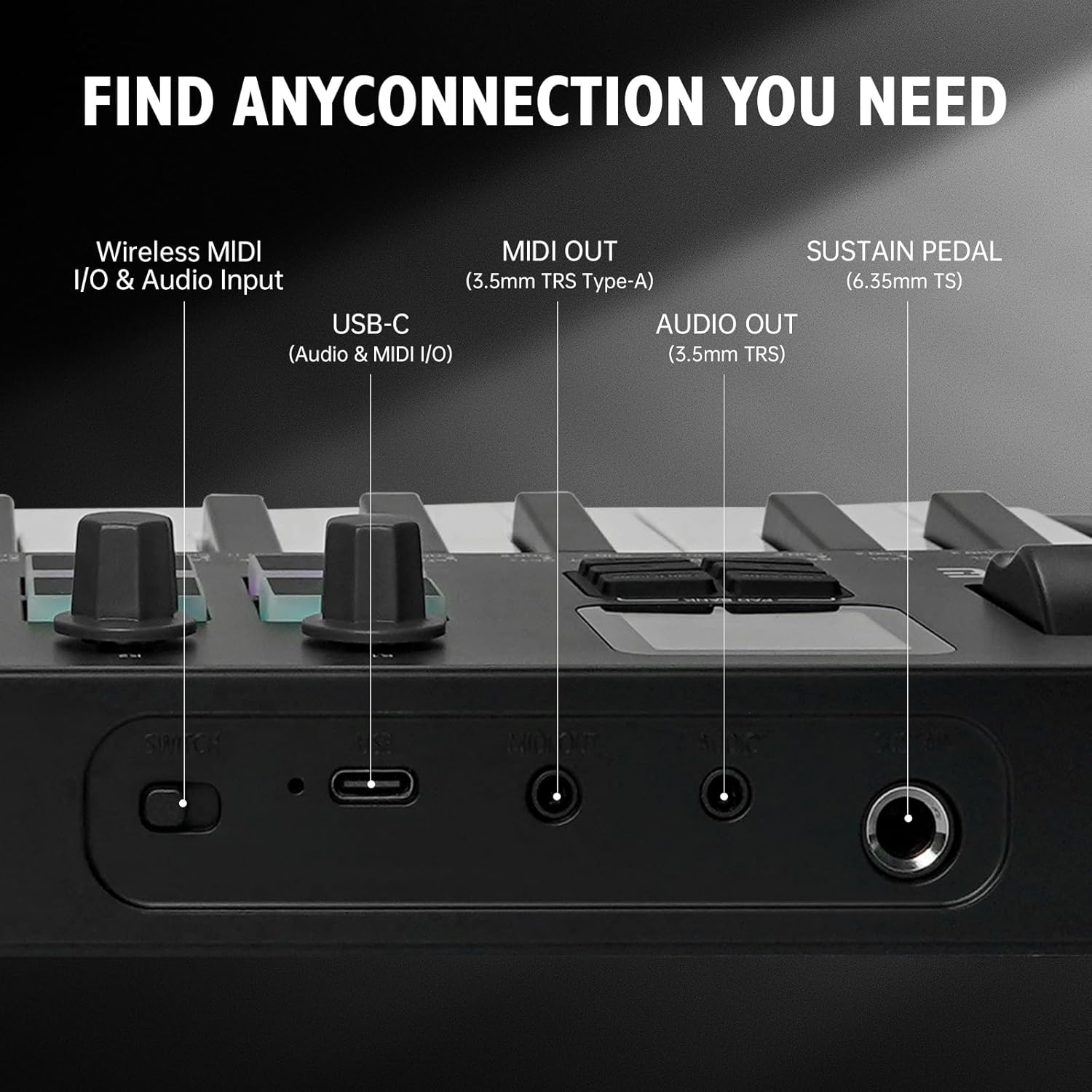 M-VAVE MIDI Keyboard Controller 37-Key 16 Backlit Drum MPC Pads, 8 Knobs，DAW Integration Arpeggiator DAW Software USB/Wireless Connection Professional Music Production Display Screen