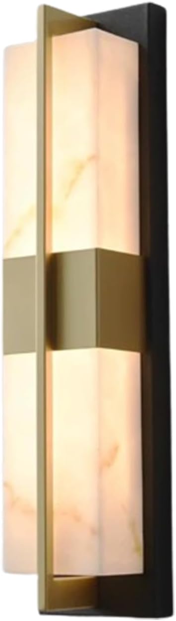 Bofea-Modern Wall Light,20in Rectangle Antique Imitation Alabaster Wall Lamp,Gold Sconces with Marble Shade,Modern Black Gold Indoor/Exterior Light Fixture for Bedroom,Stairs,Garage,Front Door.