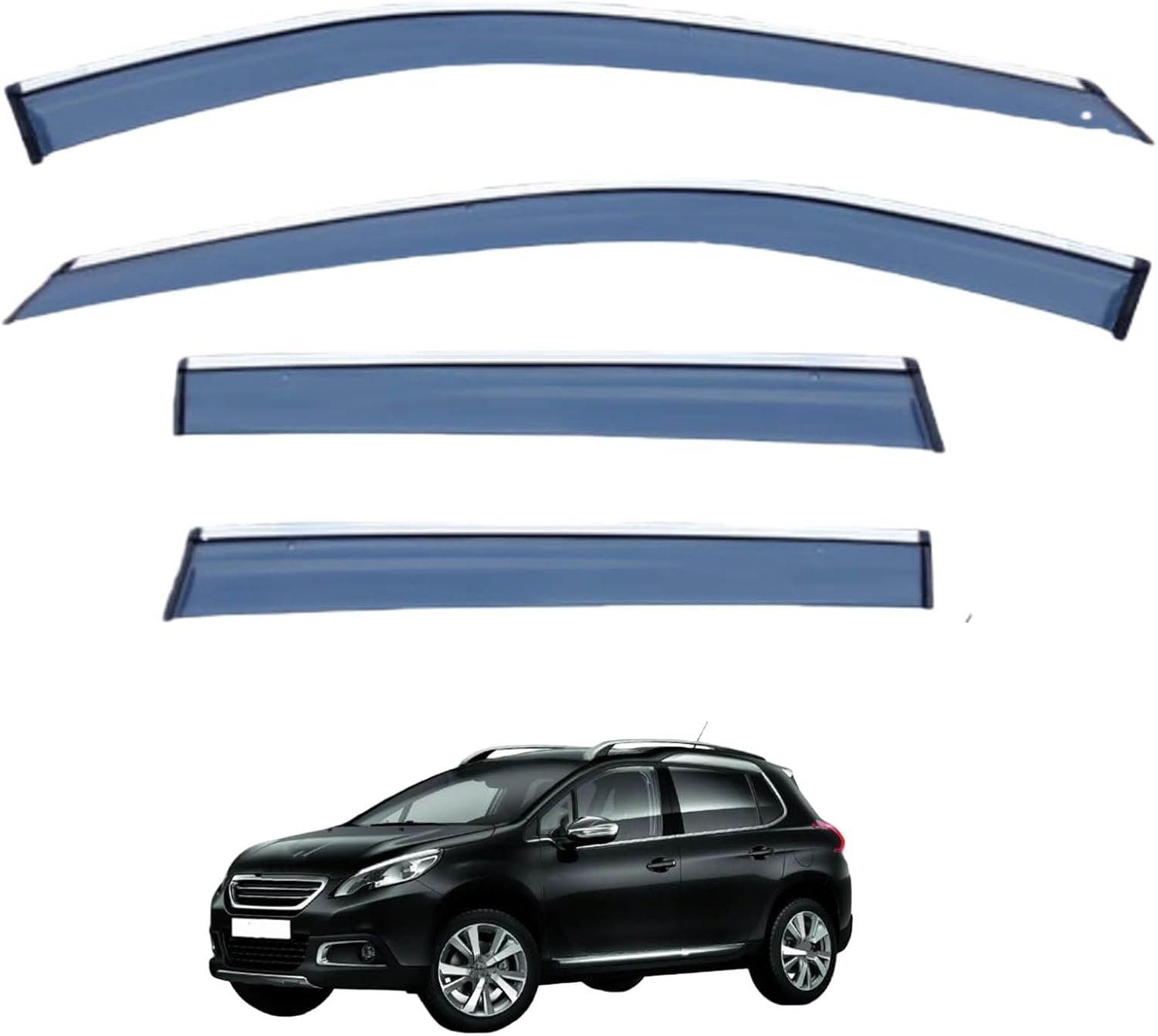 Window Deflectors for Peugeot 2008 MK1-A94 2014-2019, Sun Rain Guard Window Visors Vent Shades with Bright Stripes Car Accessories
