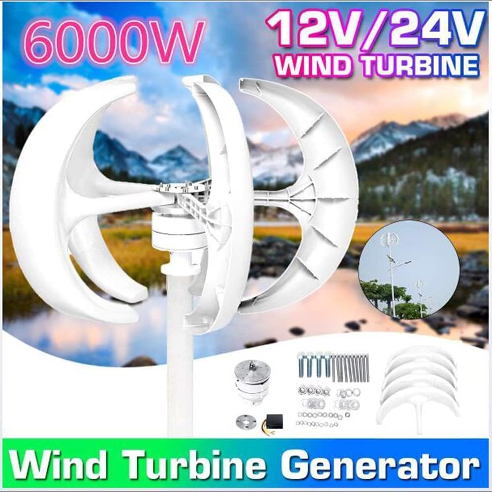 Wind Turbine Generator 6000W Wind Turbine 5 Blade Wind Controller Turbine Generator Kit for Boats Terraces Cabins Or Home(White 12V 24V 48V)