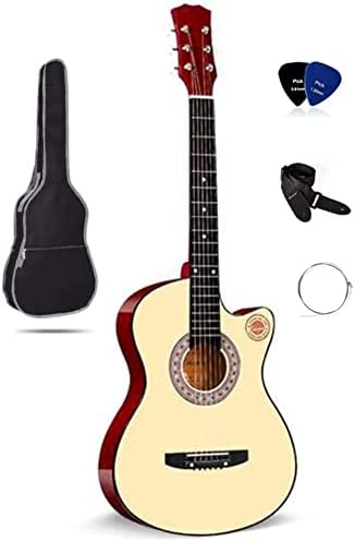 Full Size Guitar Ballad Wooden Guitar 38 Inch Student Practice Travel Musical Instrument Portable Waterproof Backpack Metal Strings Beginner Acoustic Guitar Starter Package Student G (Beige Long)