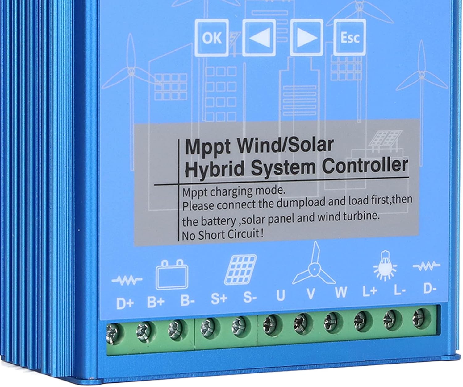 Hybrid Wind Solar Controller MPPT Charge Controller LCD Screen 800W Wind Turbine Generator 24V 48V Battery Aluminum Alloy Widely Compatibility Complete Protection Adjustable