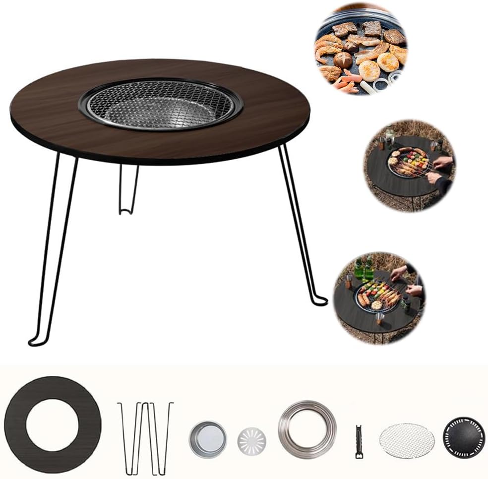 Mini Camping Fire Pit Table – Portable Wood Burning Fire Pit with Foldable Design for Outdoor Cooking & Gatherings