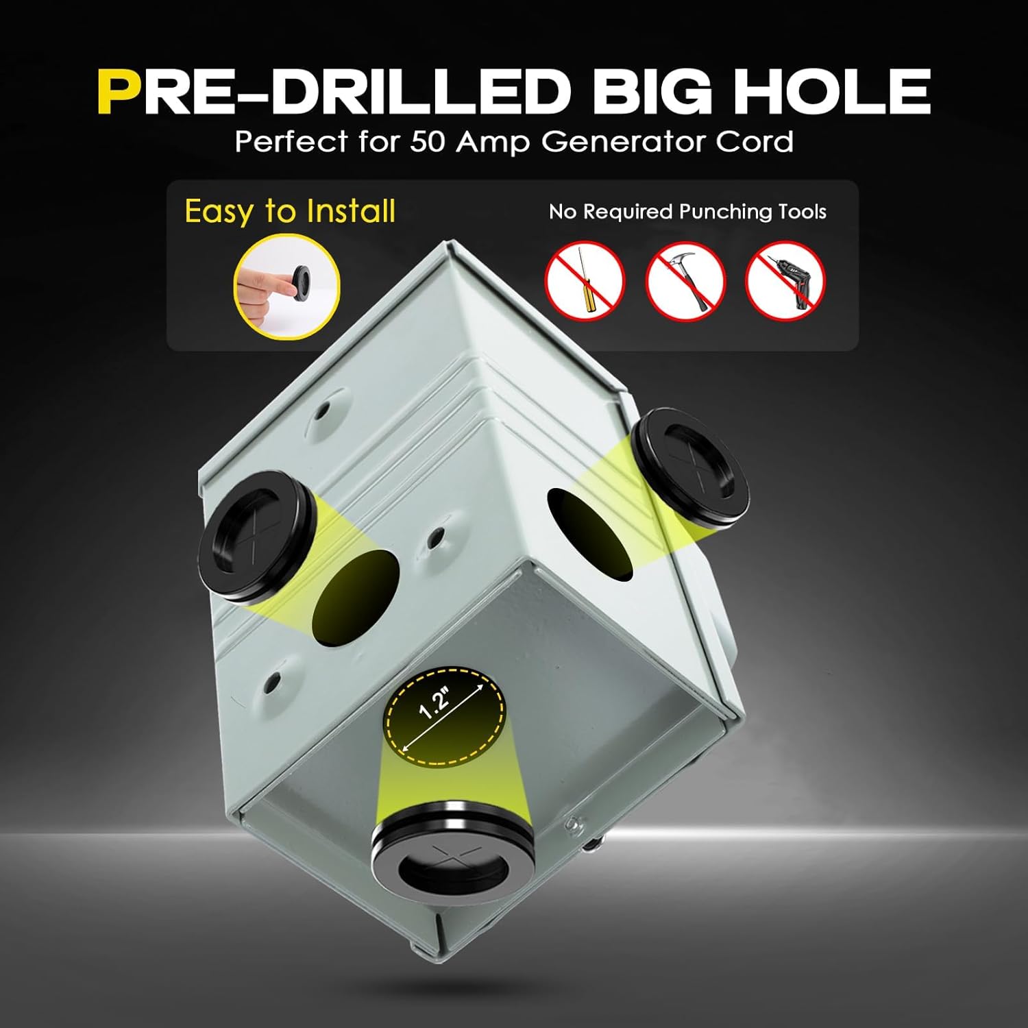 50 Amp Generator Power Inlet Box, NEMA SS2-50P Power Inlet Box for 3 Prong Generator Cord, 125/250 Volt, 12500 Watts, Weatherproof, Outdoor Use, ETL Listed, Light Green