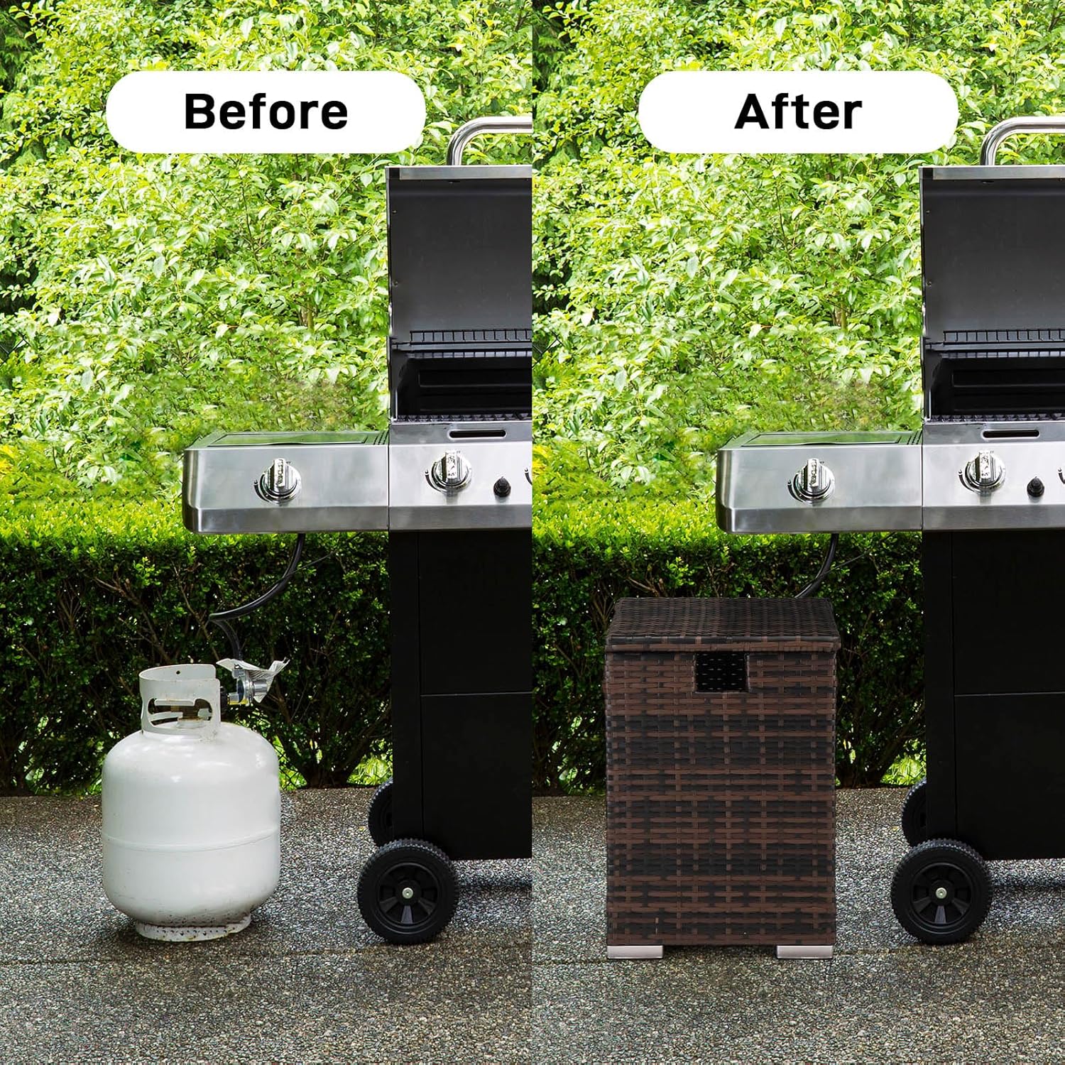 Outvita Gas Tank Storage Box, 15.7in Wicker Propane Tank Cover Table for Fire Pit Table and Gas Grill Patio Furniture (Brown)