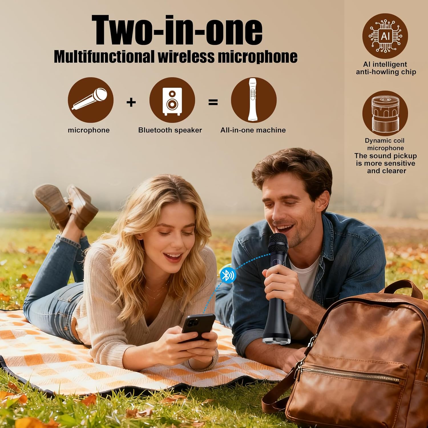 Karaoke Microphone Wireless Bluetooth,Handheld Voice Amplifier,Portable Mic with Speaker 30W High Power DSP Chip Smart Noise Reduction for Car/Indoor/Outdoor Speaking Teaching Singing