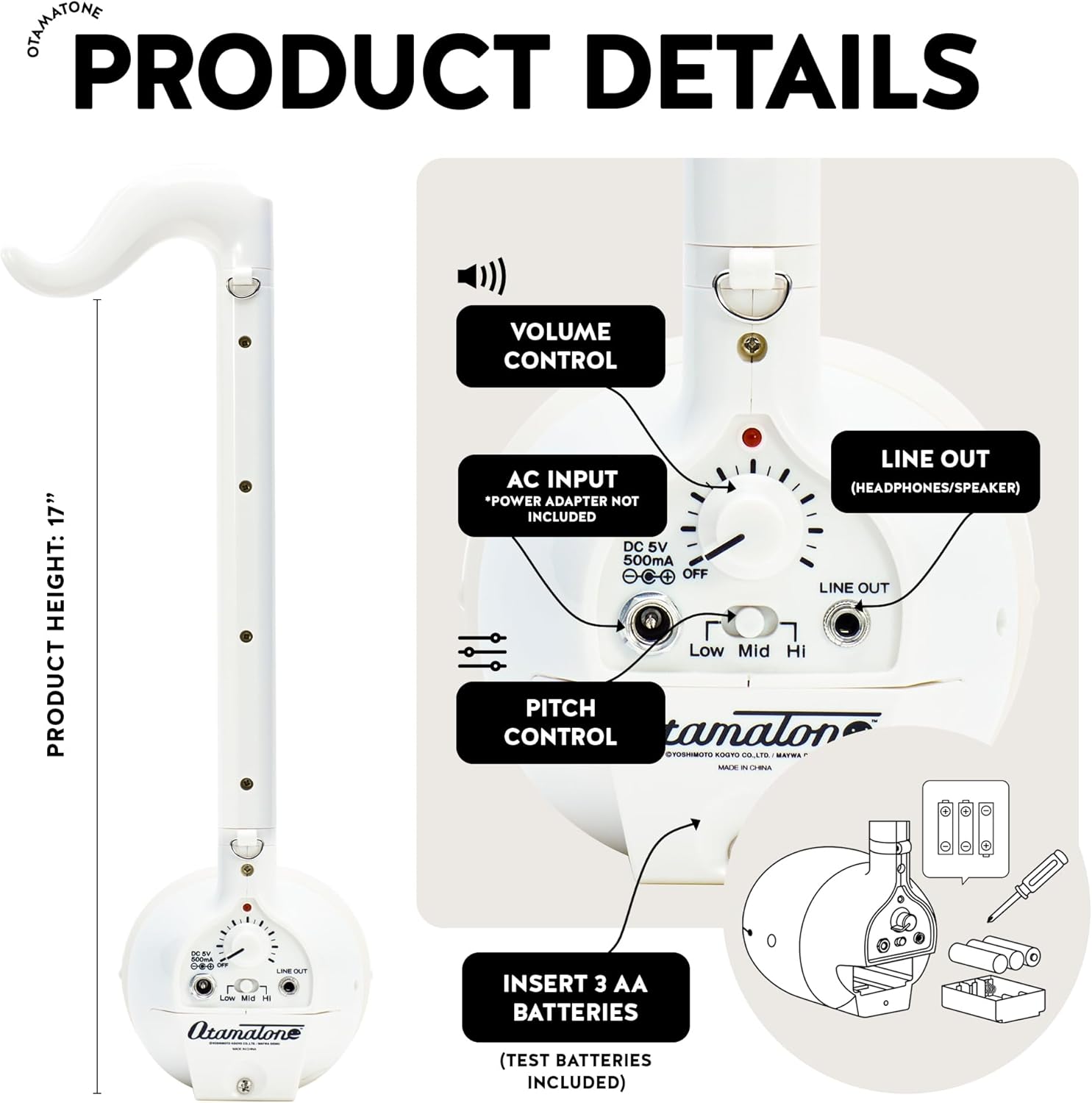 Otamatone Deluxe [English Manual] Electronic Musical Instrument Synthesizer from Japan by Cube/Maywa Denki, White