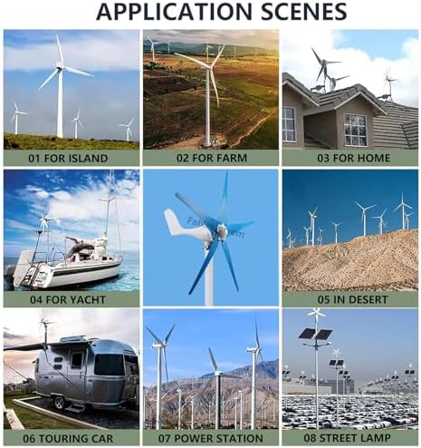 12000W Wind Turbine Generator 12V/24V/48V, 5-Blade Windmill Kit with Solar Hybrid Controller for Home Energy Supplementation, Efficient Blue Wind Power Solution