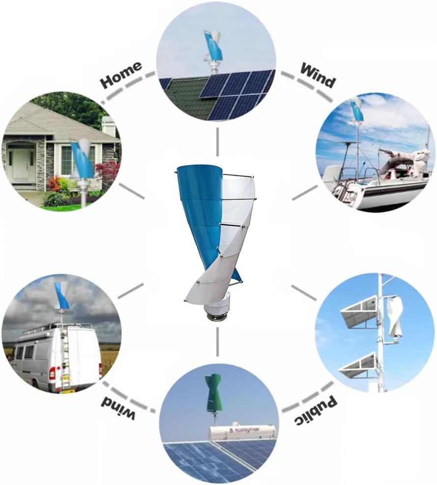 5000W Vertical Wind Turbine, Low Noise 10 Blades Permanent Magnet Generator 12V 24V 48V Windmill Spiral Generator for Home, Boat, Marine, Garden